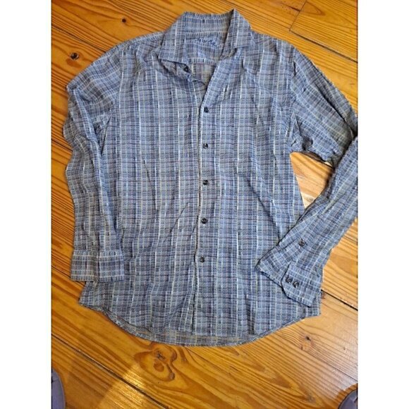 Tasso Elba Mens Herringbone Button Up Shirt, Blue, Small Flannel - Picture 1 of 2